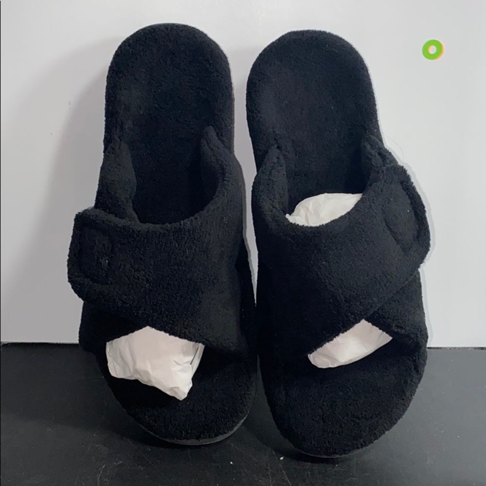 VIONIC TERRY CLOTH SLIPPERS BLACK LADIES SIZE 9